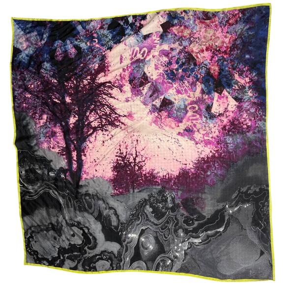 Beck Söndergaard 100% Silk Abstract Tree Splatter Design Silk Square Scarf 42x42 - Picture 1 of 7